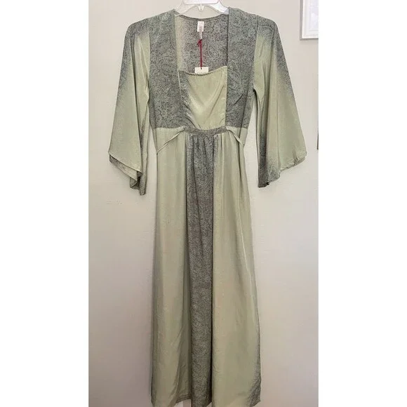Womens Raga Maxi Dress Rustic Romance Empire Waist Renaissance Green Small - Picture 2 of 5